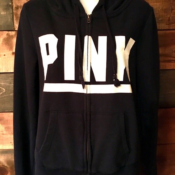 PINK sweatshirt zip up Hoodie navy blue - Picture 2 of 6